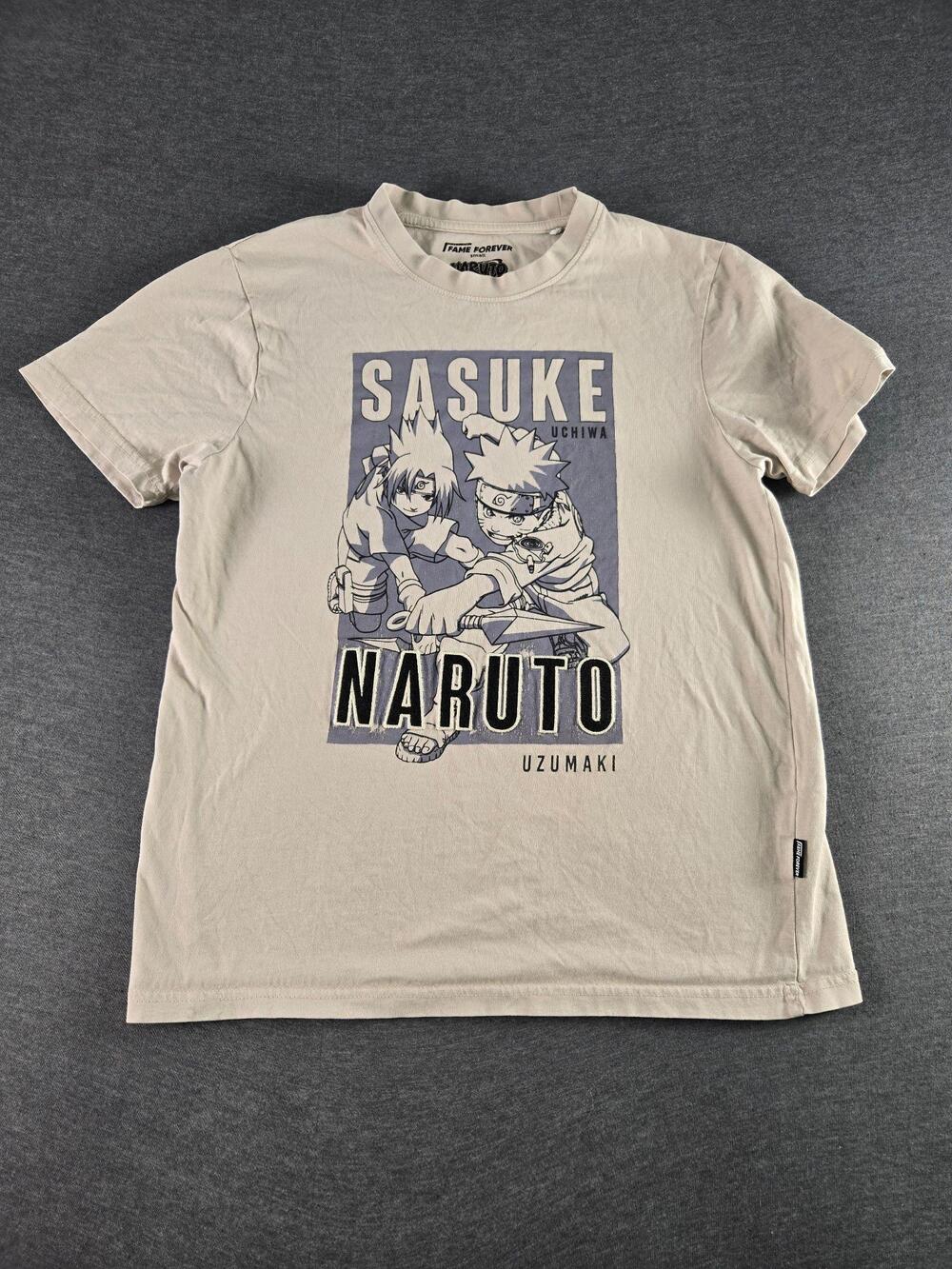 Fame Forever Shirt Mens Small Beige Naruto Sasuke Uzumaki Graphic Anime Tee